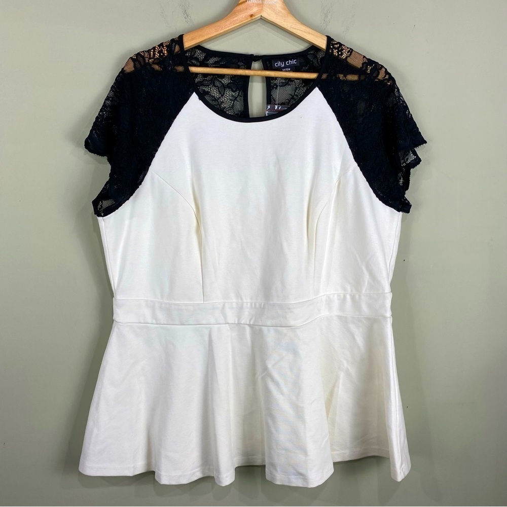 City Chic: Women's Floral Lace Top‎ Sweet Peplum Blouse T-Shirt Top M 18W (NWT)
